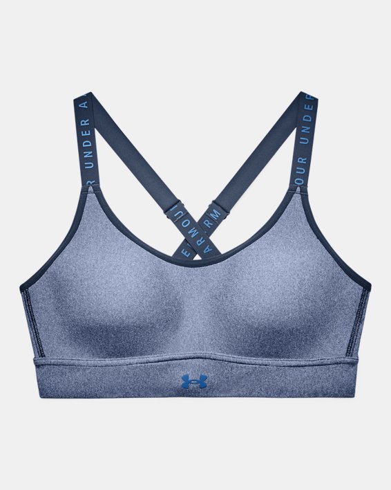 Women's UA Infinity Mid Heather Cover Sports Bra in Blue image number 8